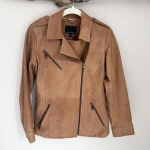 Banana Republic Women's Leather Jacket - Stylish XS Tan Biker Coat